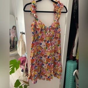 Lush Multicolor Floral Sundress - Pink, Orange, Yellow & Blue
